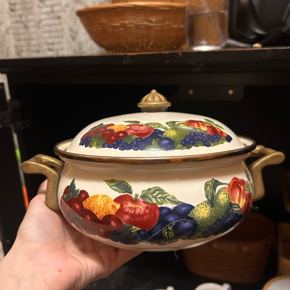 Colorful Fruit Patterned Enamel Pot
